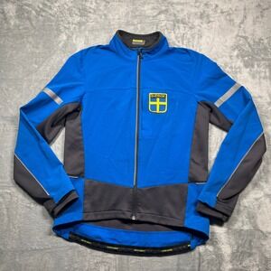 Novara Cycling Jacket Mens Blue Sverige Sweden Flag Full Zip Reflective Medium